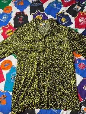 Vintage 90s Iz It U Polyester Cheetah Print Button Up Club Shirt
